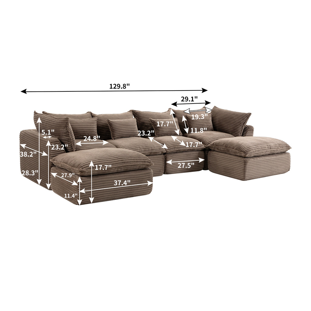 129,8" Largeur Cloud Couch Oversize Modular Sectional Canapé Vrai Relax Comfy Coupes Wide&De