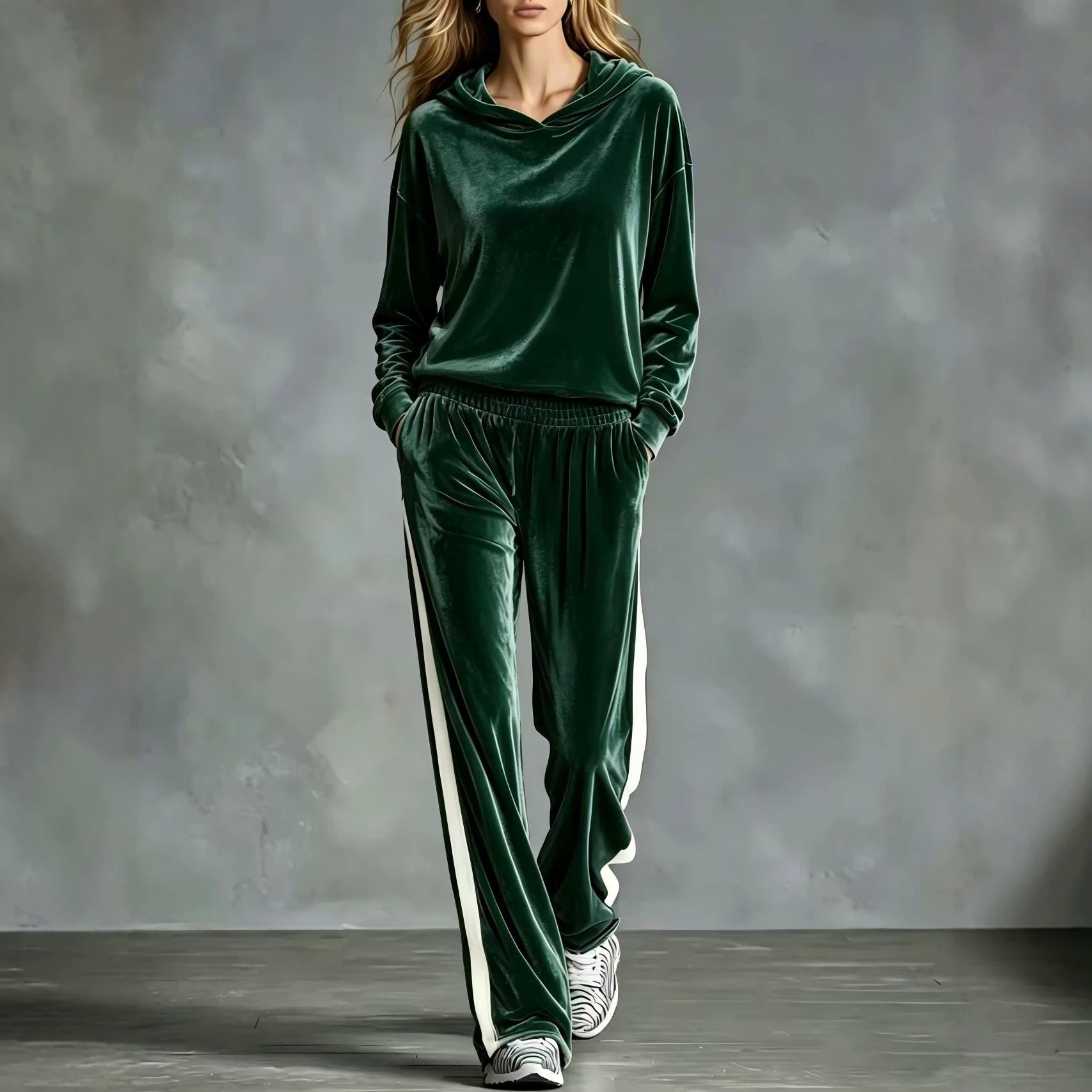 Ensemble de vêtements de salon pour femmes Velvet Hoodie Side Stripe Large Jambe