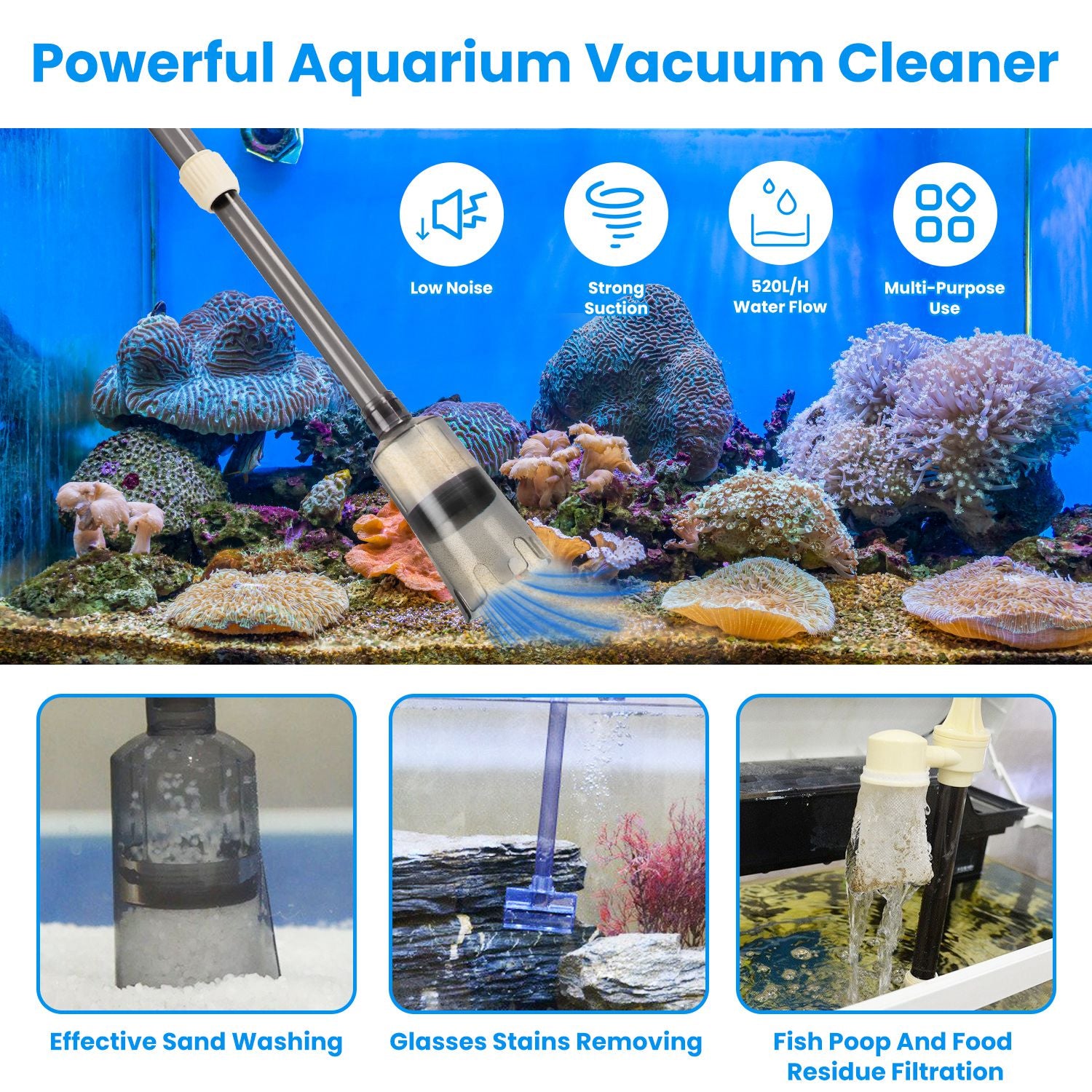 1 Set Multifonctionnel Electric Aquarium Gravel Cleaner Kit Longueur réglable automatique Fis