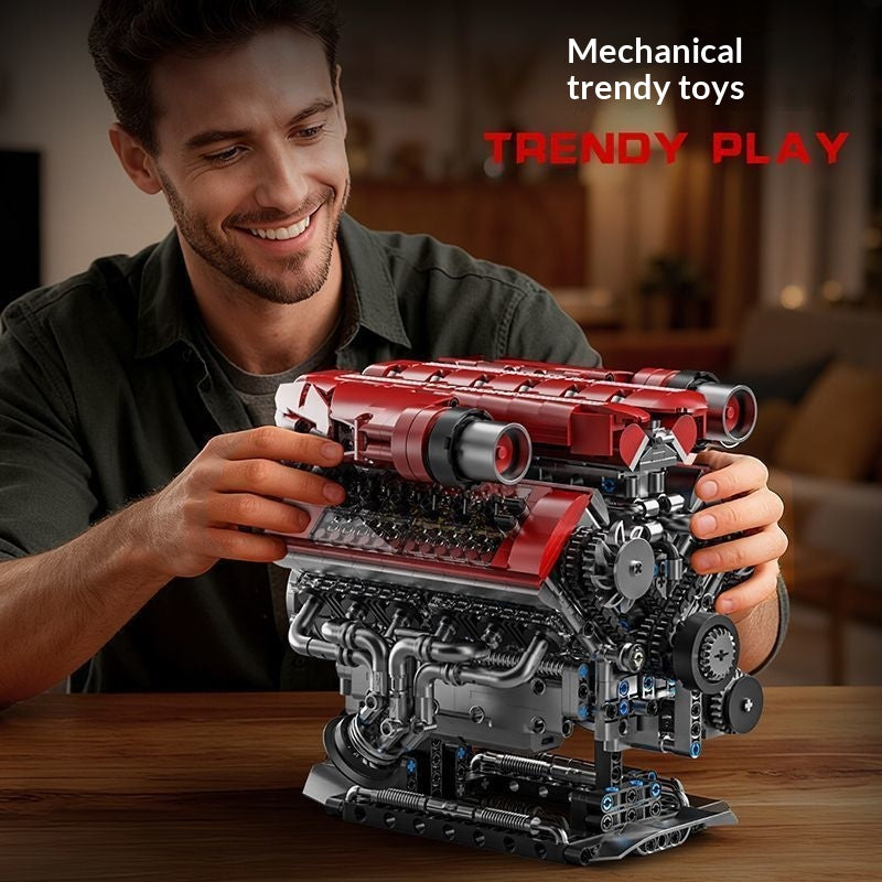 V12 Modèle de jouet de bloc de construction mécanique d'assemblage moteur