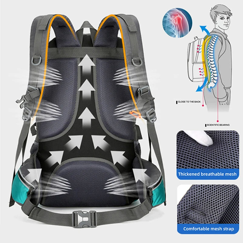 50L Sac à dos de pêche Grande capacité Sacs de camping Sports de plein air Randonnée Trekking Escalade Tr