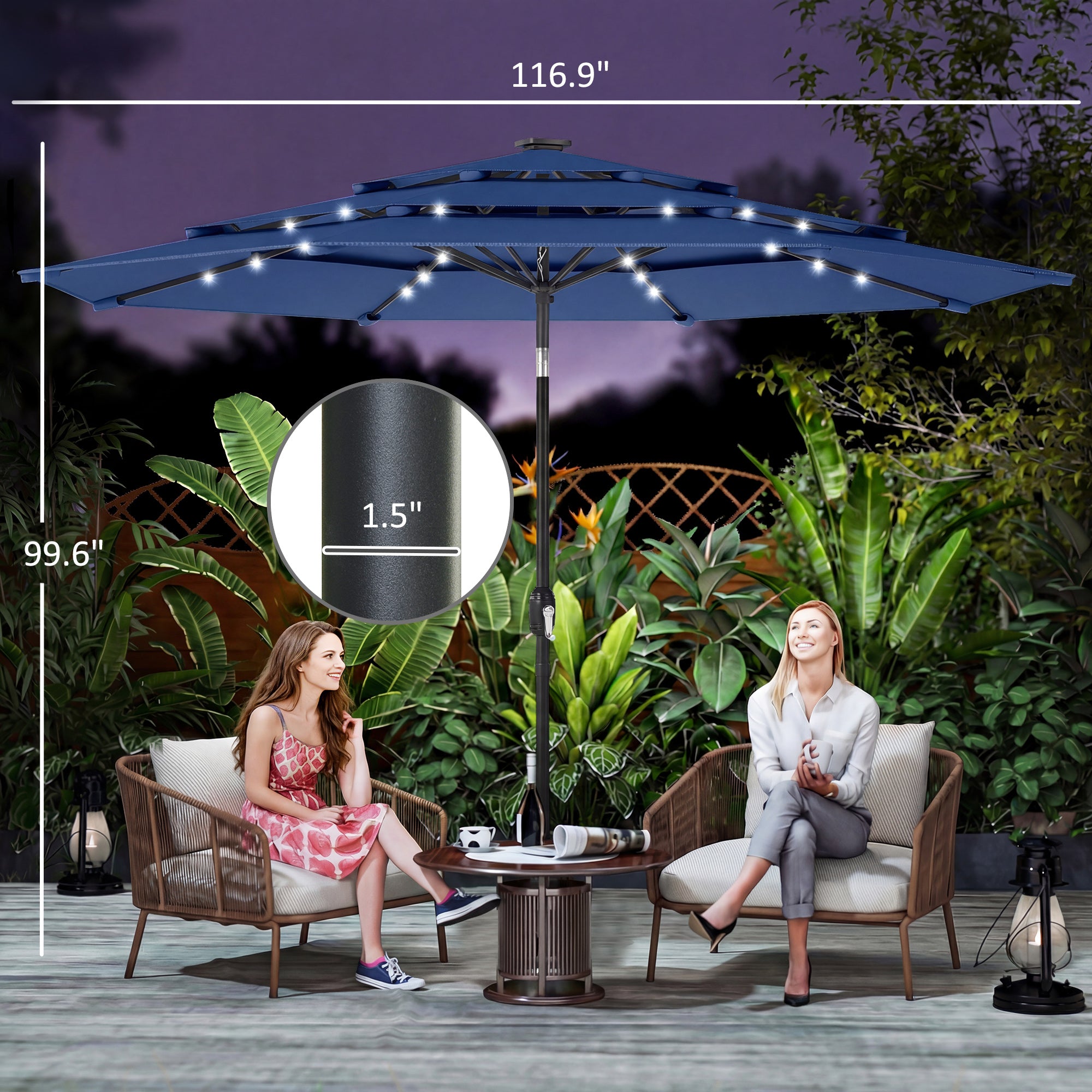 Parapluie extérieur Patio de 9,7 pieds avec lumières solaires LED