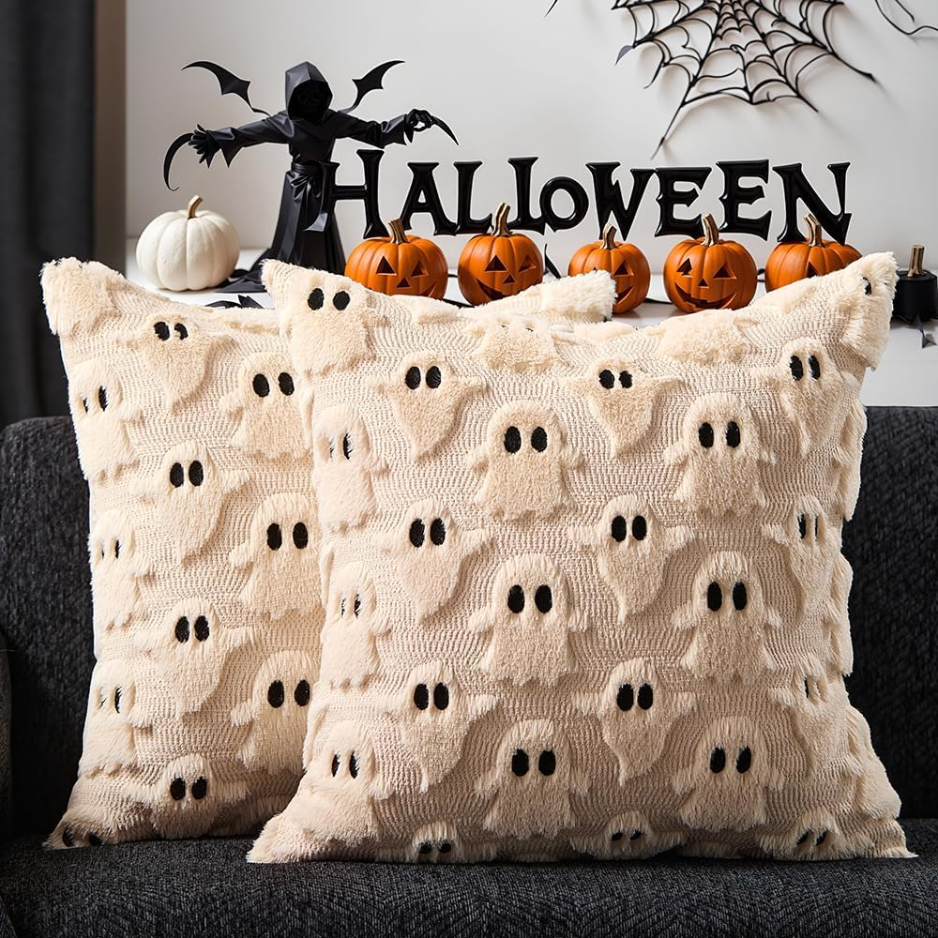 Oreiller d'Halloween Couvertures 18x18 pouces 2Pcs Beige Ghost Décoration d'Halloween