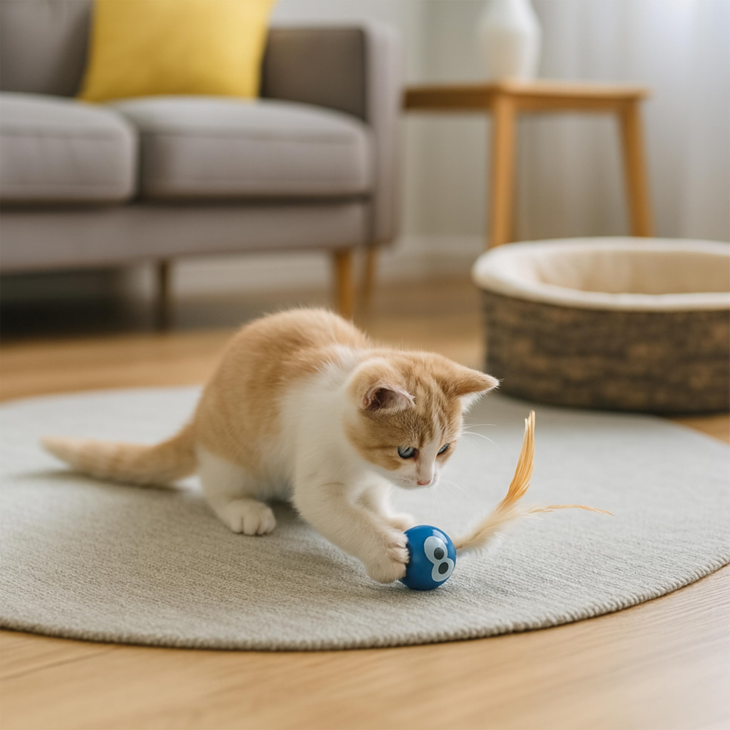 Balles Bouncing Jouet de chat avec plume - Interactive boule de chat Bouncing avec queue