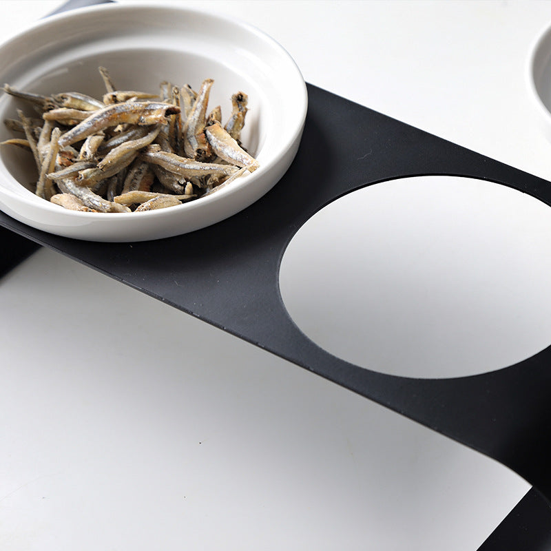 Double Bowl Dog Bowl Iron Frame Prote Spine Ceramic Bowl Set