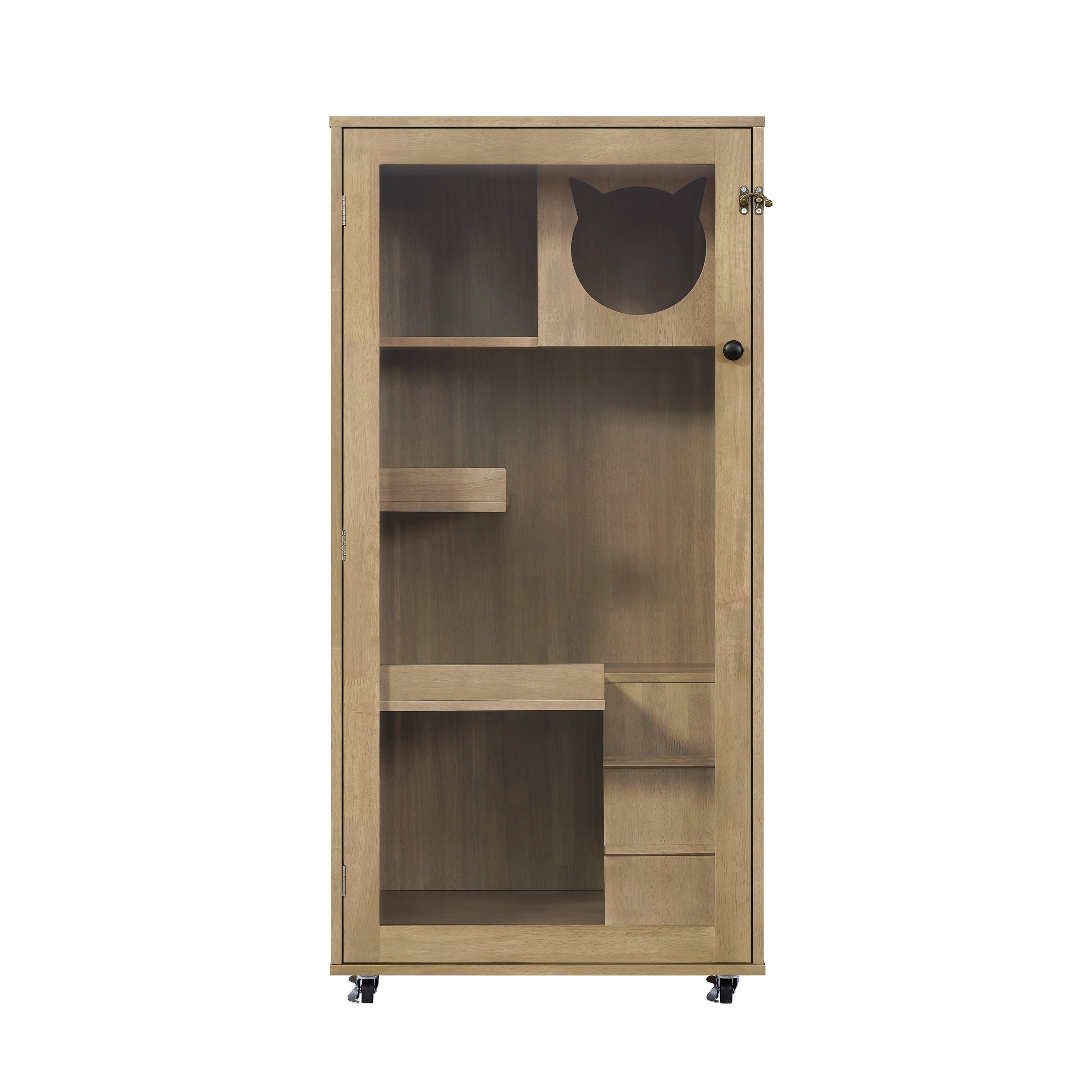 Armoire de chat en bois de caoutchouc Basia avec roues