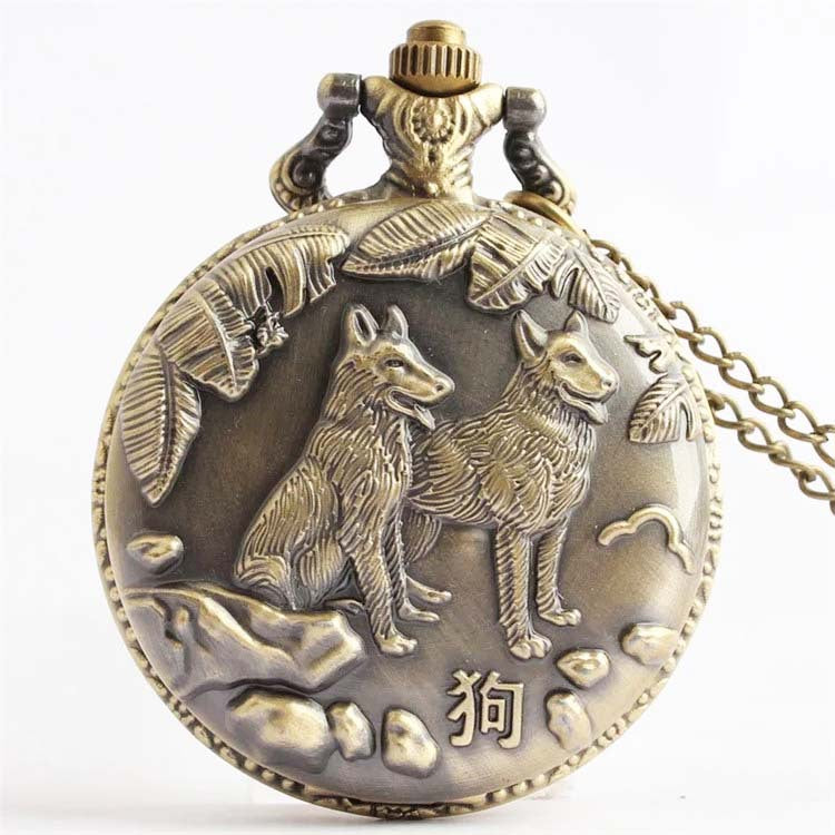 Montre de poche rétro de bronze Vintage Zodiac Quartz