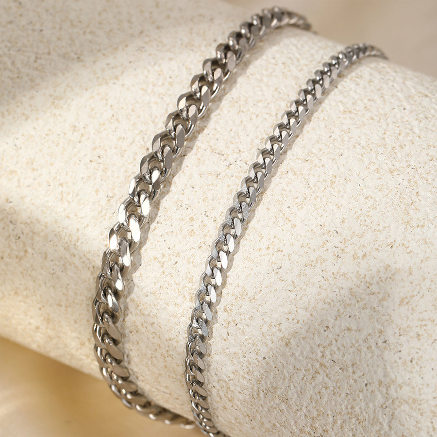 2Pcs Femmes Double couche Cuban chaîne Anklet or argent ton en acier inoxydable réglable Cur