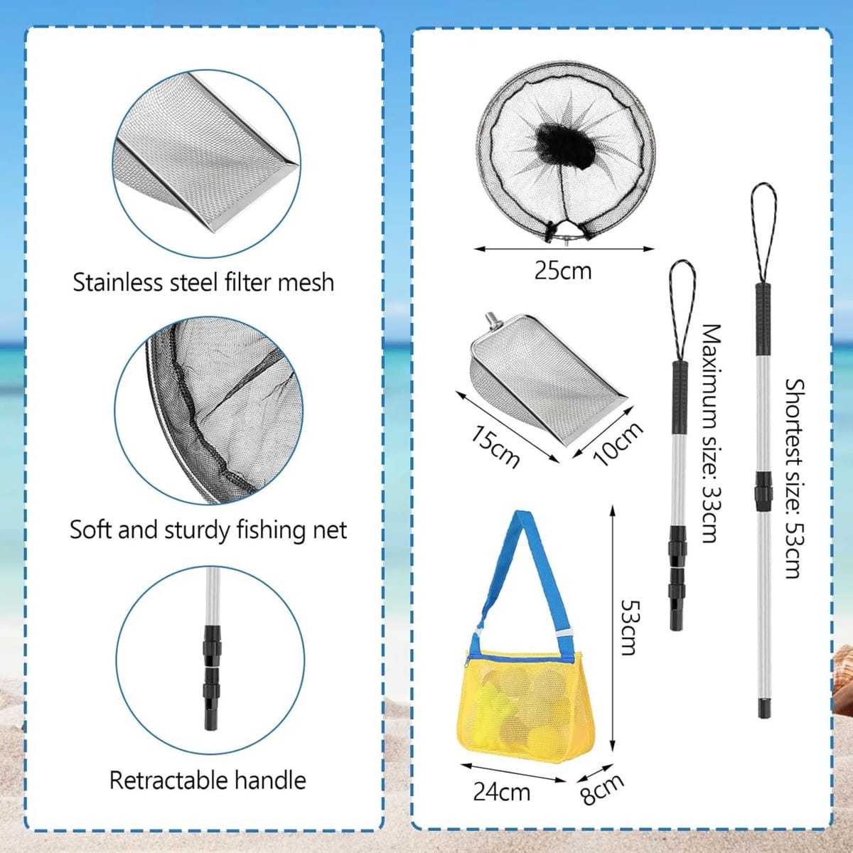Beach Play Set with Sieve And Net For Sand and Water Fun At The Beach Or Lake—Party Access