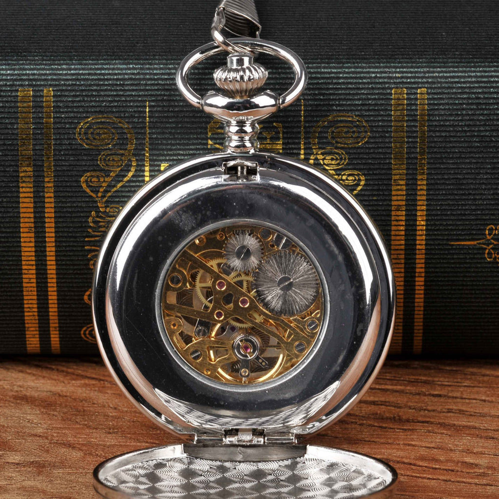 Grande montre de poche en argent à double charnière mécanique