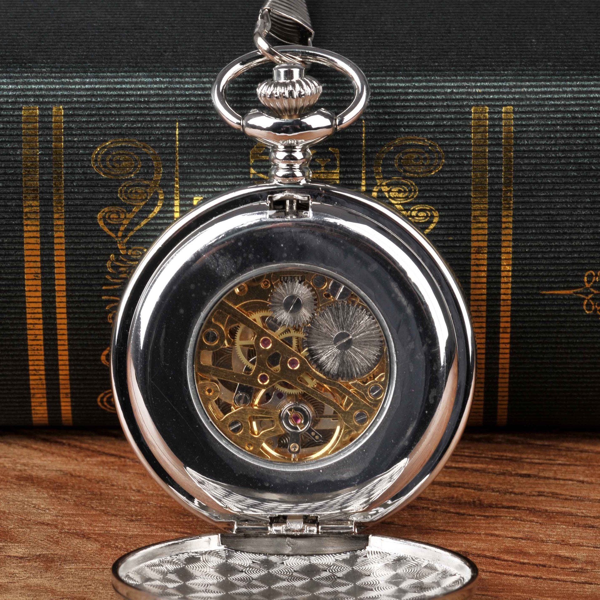 Grande montre de poche en argent à double charnière mécanique