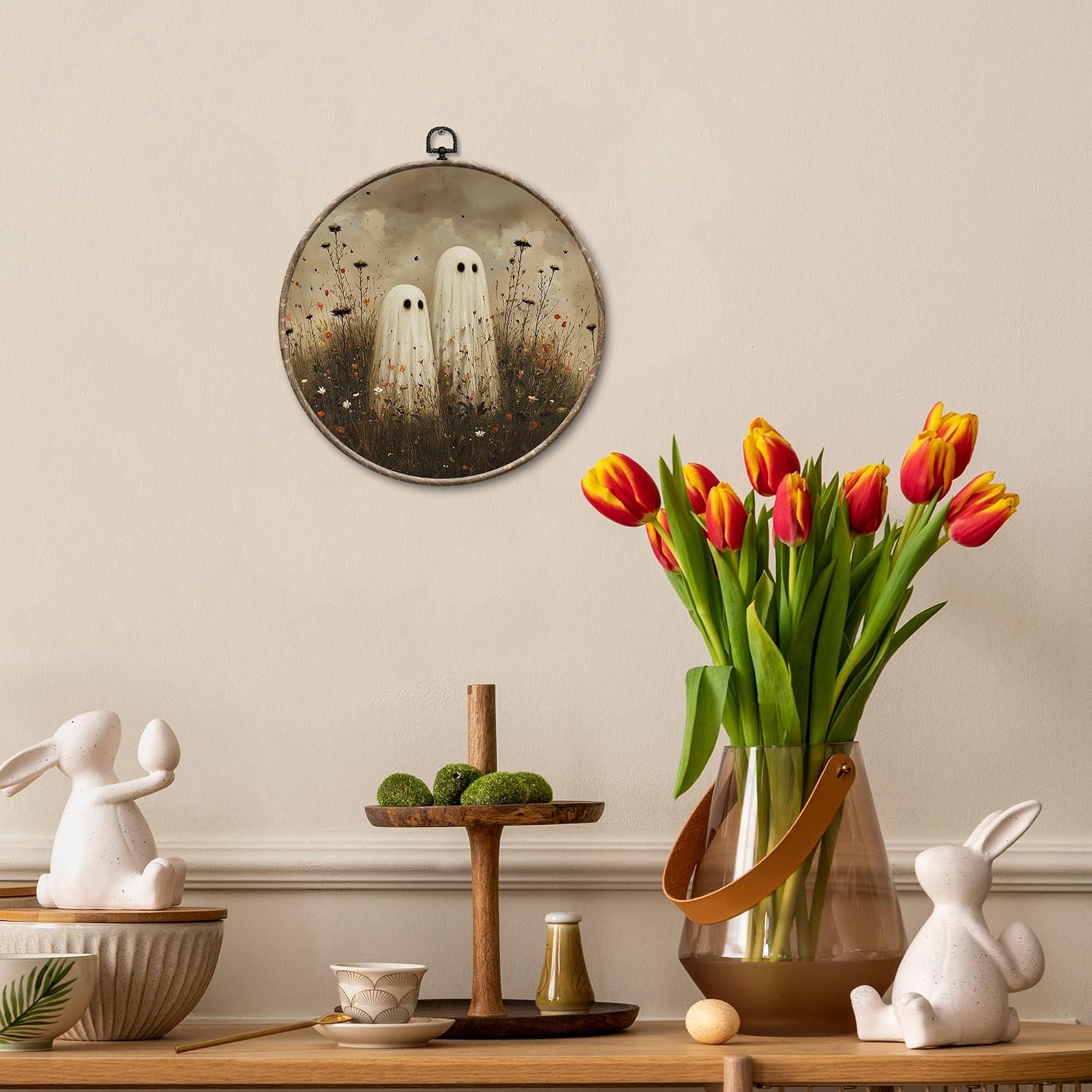 Vieux Halloween Ghost Round Wall Art