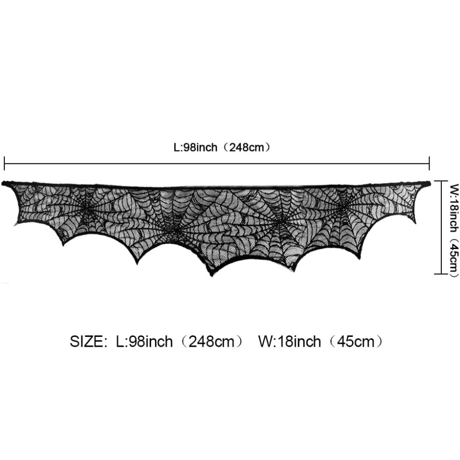 Dentelle noire Spiderweb cheminée manteau couverture écharpe 18 X 96 Spooky Halloween Cobweb Table Ru