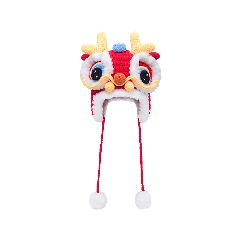 Dragon Année Chapeau rouge chinois tricoté Tigre Tête Chapeau bébé chinois Année célébration Joyous Xi