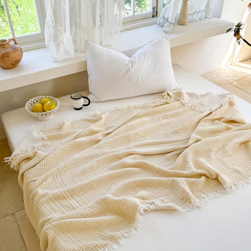 Cotton monocolore Couverture à quatre couches Gauze Tassel