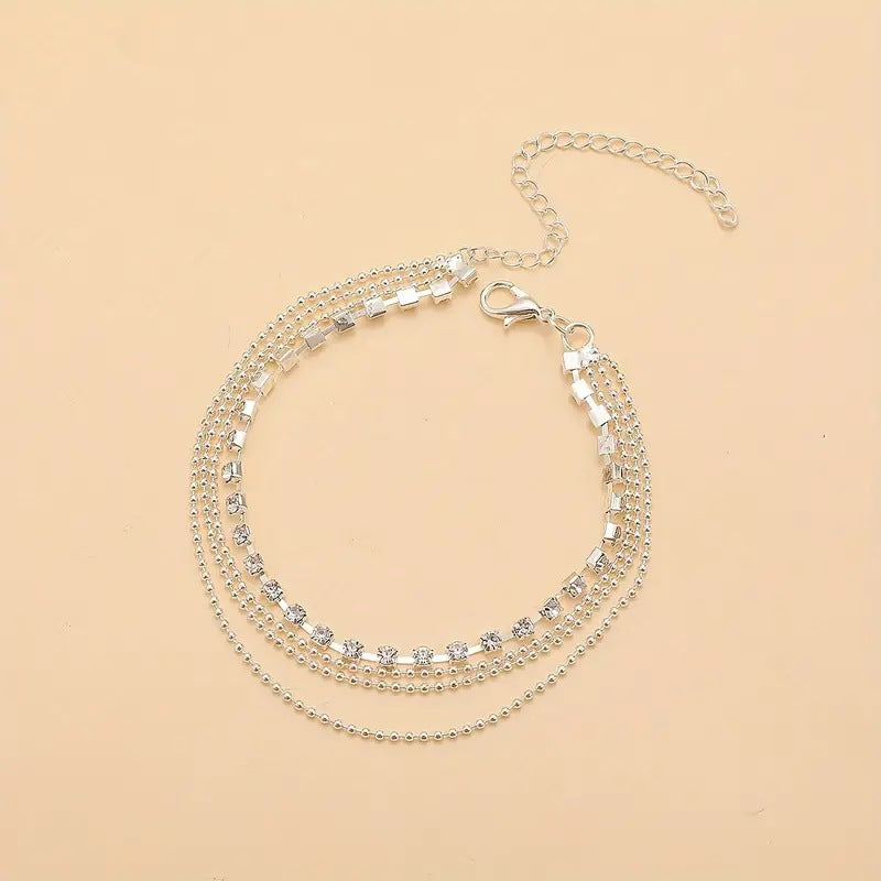 Style d'été simple multi-layered cristal Zircon Geometric Anklet Fashionable Beach Vacati