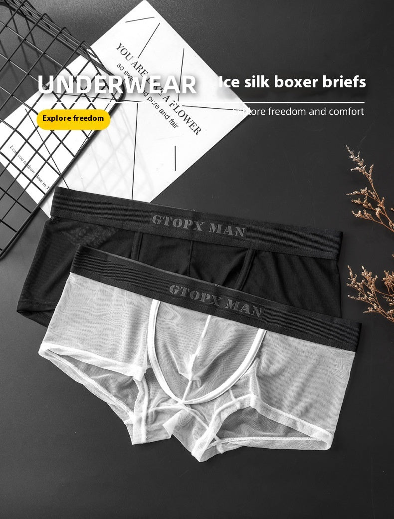Personnalité Ice Silk U Convex Basse taille mince transparent Sexy Mesh Breathable Slips