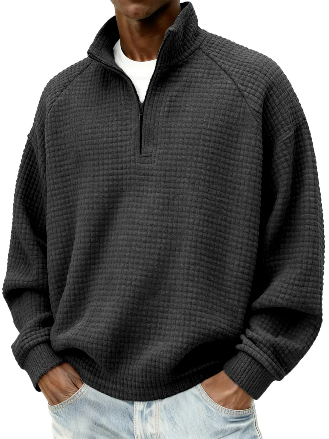 Rétro zippé petit chèque Casual Stand-collar Hommes manches longues