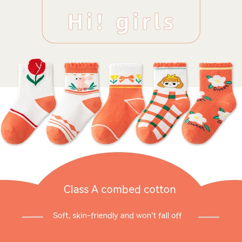 Chaussettes pour enfants Printemps et Automne mince Longueur mi-calf Couleur solide Chaussettes en coton