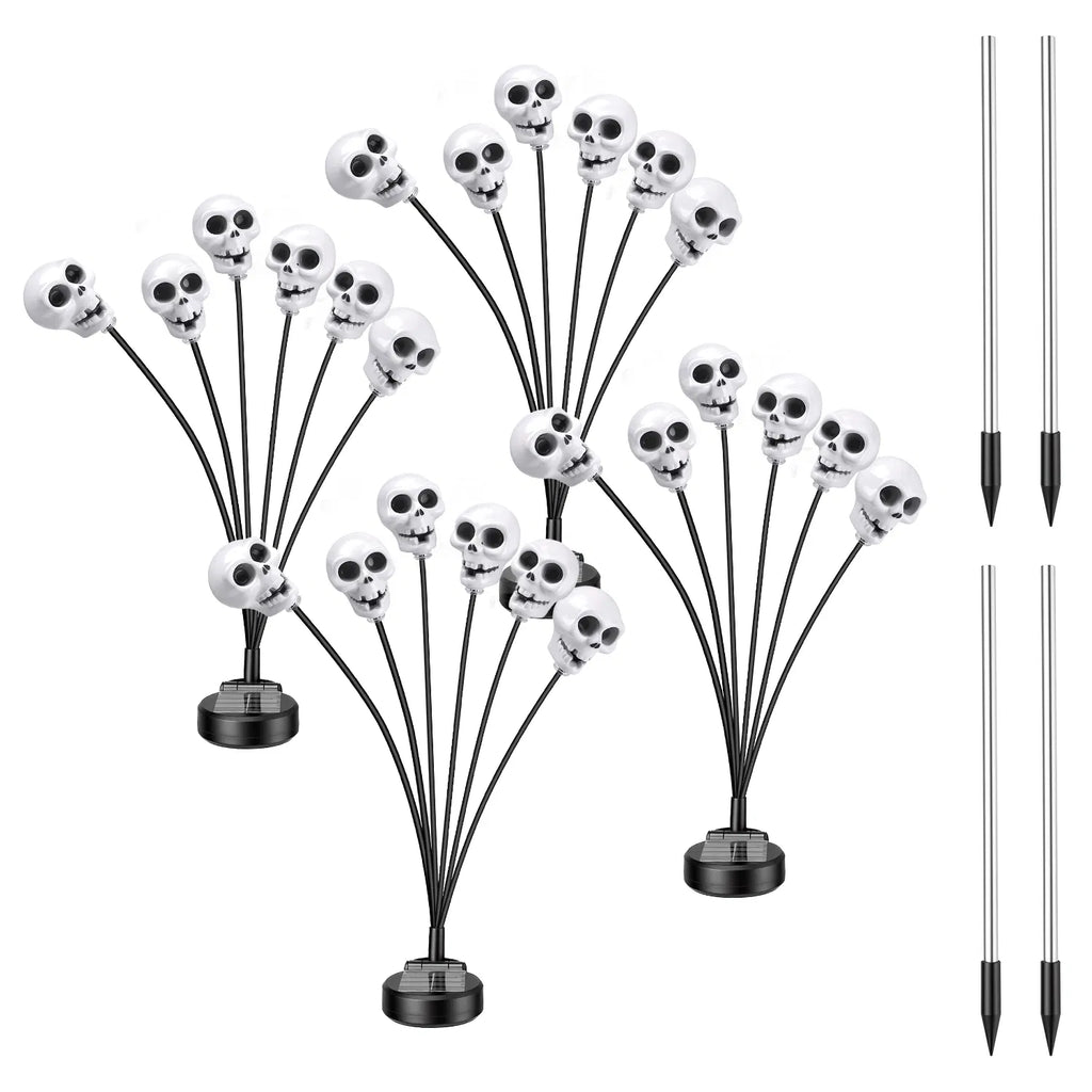 4 Packs Solaire Crâne Lumières Extérieure Décorations d'Halloween Solaire alimenté avec 6 têtes de crâne