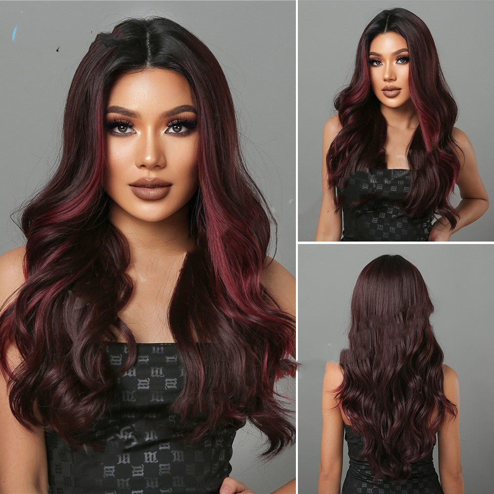 Middle Long Curly Cheveux avec Reddish Brown Perruque à haute température en soie