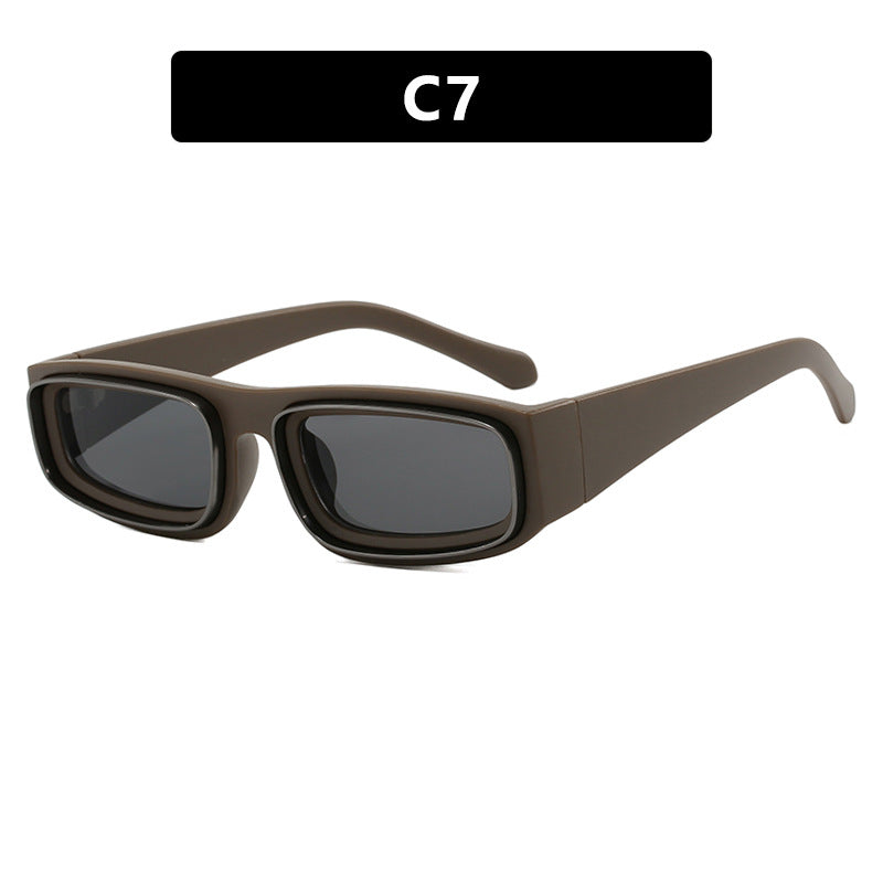 Lunettes de soleil carrées à cadre étroit double cercle