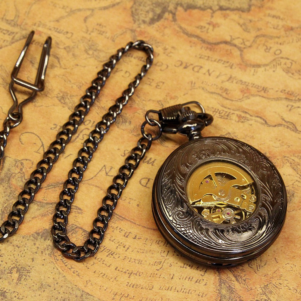 Rétro Nostalgique Créatif Transparent Mouvement mécanique ouvert montre de poche
