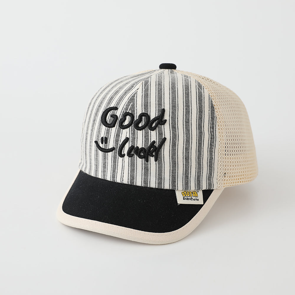 Casquette de baseball rayée pour hommes et femmes avec lettres brodées Bonne chance sur le Bo