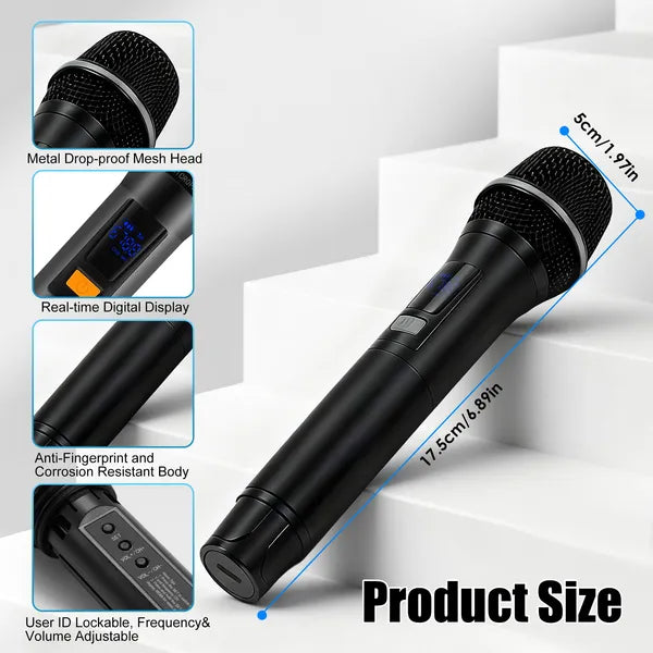 Microphones sans fil UHF Microphones sans fil rechargeables Mics à main métallique Wit