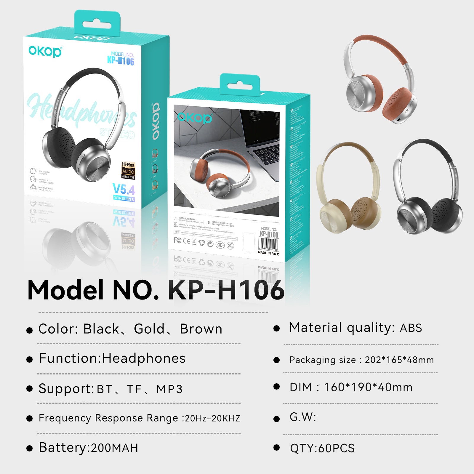KP-H106 Casque Bluetooth in-Stock Style rétro Annulation active du bruit Design élégant