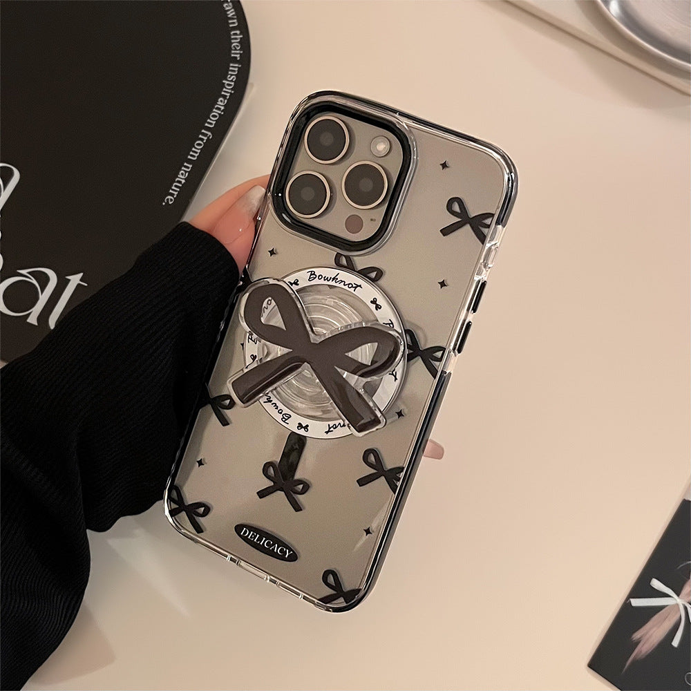 Transparent Black Bowknot Magnetic Case