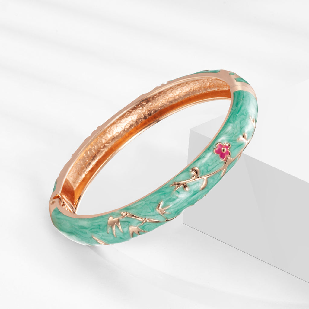 Dai Li Style Ethnique Green Series Bracelet Fleur Style Chinois Bracelet Peony Enamel Drop