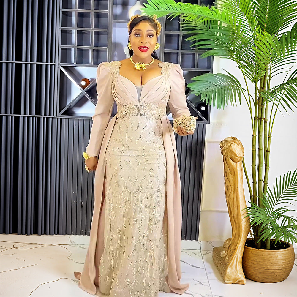 Robe femme taille Plus Col V Robe de soirée pailletée sans dos