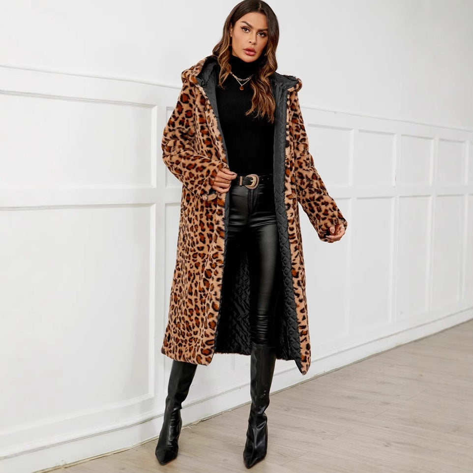 Manteau de fausse fourrure à capuchon pour femmes longues