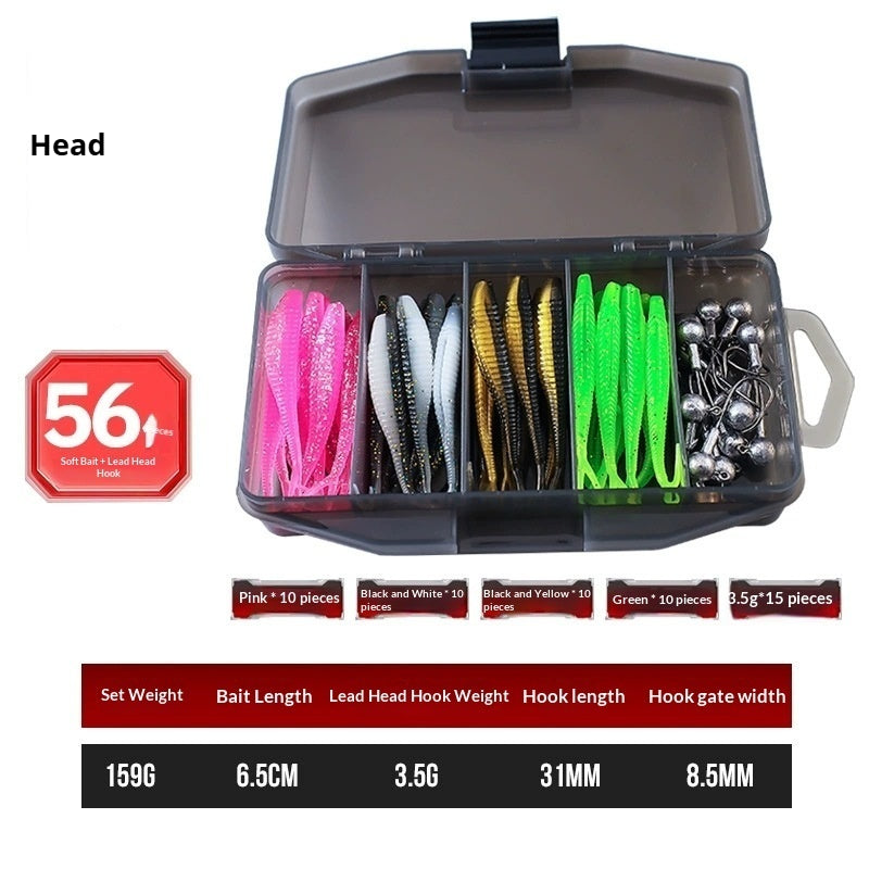 Weihai Soft Bait Set Lure Kit avec des vers à queue de fourche 66 pièces