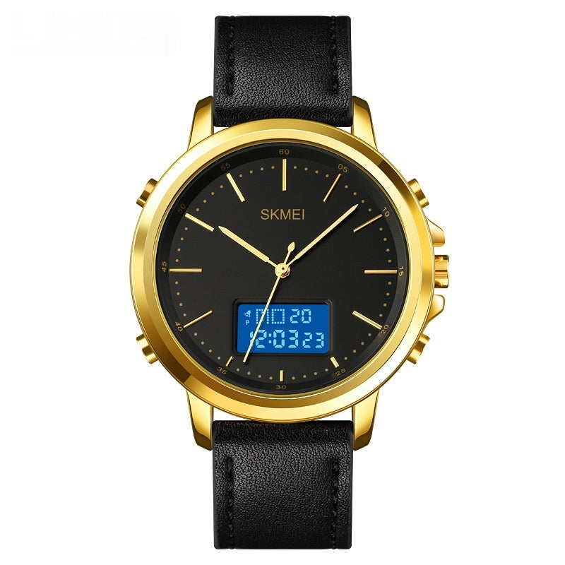 Casual Spiral Sports couronne en cuir alliage rond épingle pointeur mâle montre électronique