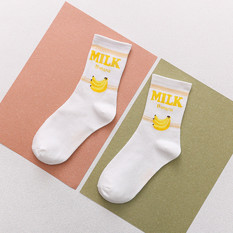 Fraises Chaussettes en lait de bananes Femmes Longueur mi-calf