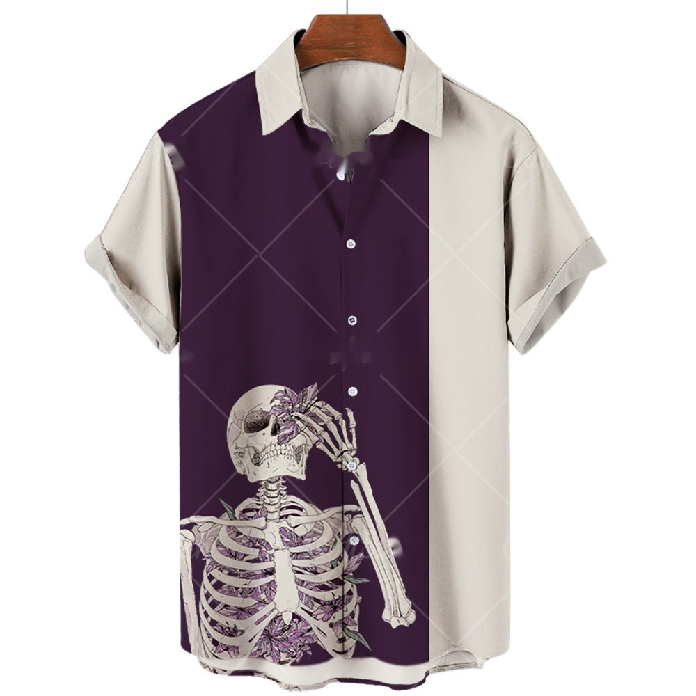Chemise Lapel 3D numérique à manches courtes homme