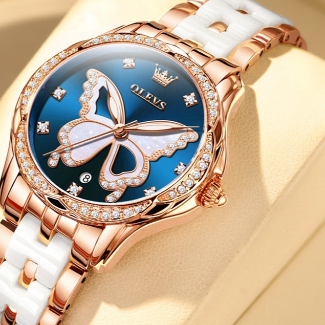 Montre Quartz en céramique résistante à l'eau lumineuse pour femmes