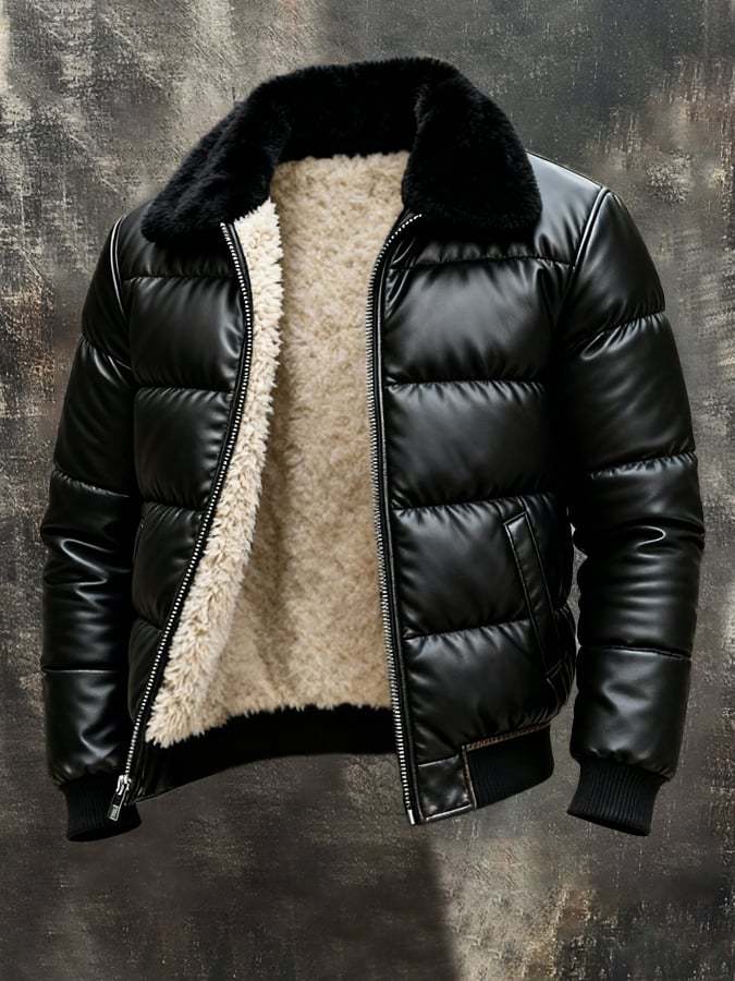 Veste en cuir de moto avec un lapel de mouton