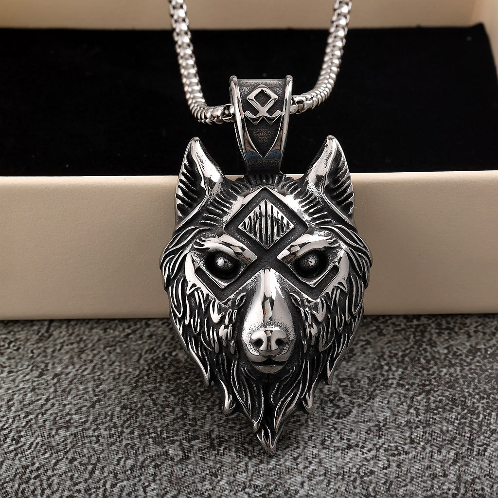 Rétro en acier inoxydable Mens Pendentif Wolf Tête collier