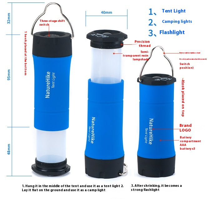 Luminaire de poche à LED robuste d'extérieur Tente Camping Tente Lumière