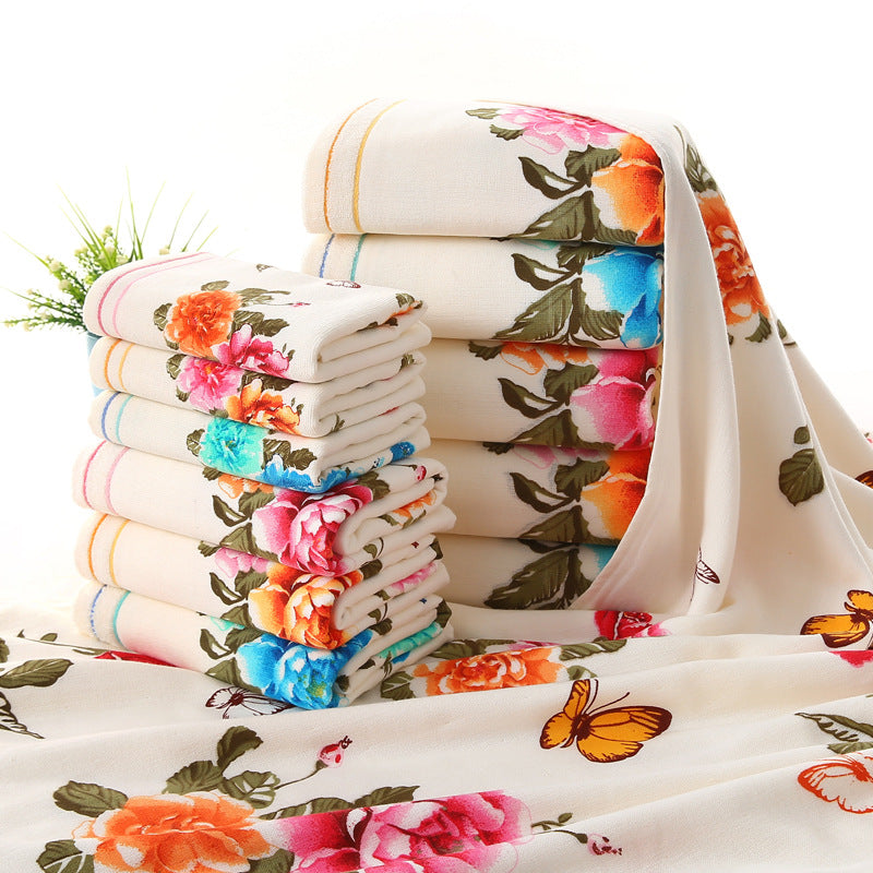 Serviette en tissu bicolore imprimée avec des fleurs de pivoine