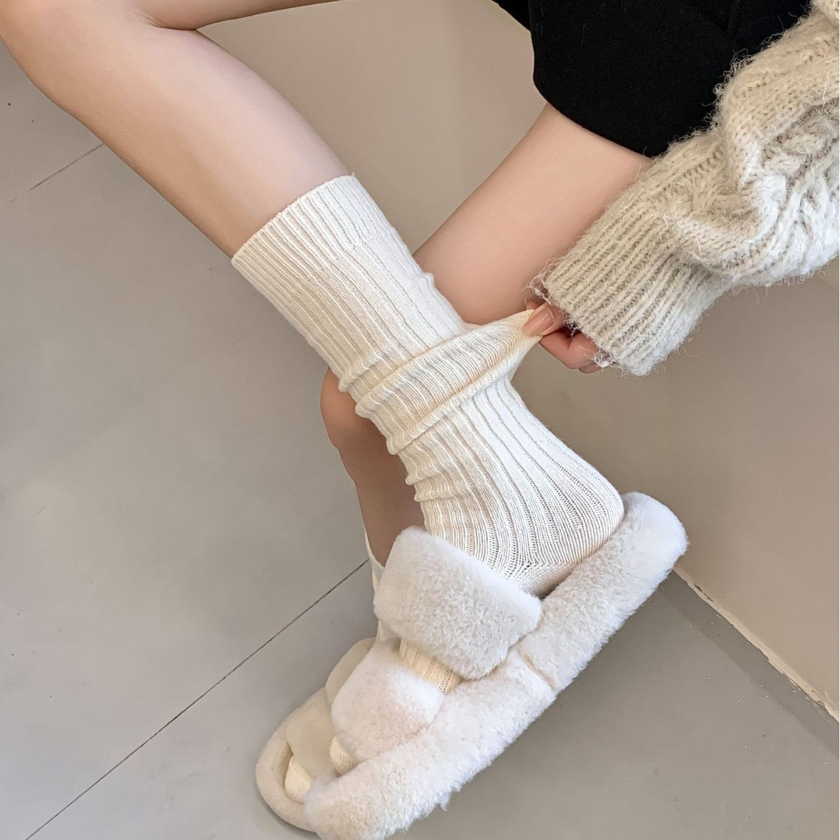 Chaussettes longues de style JK à rayures verticales de couleur solide
