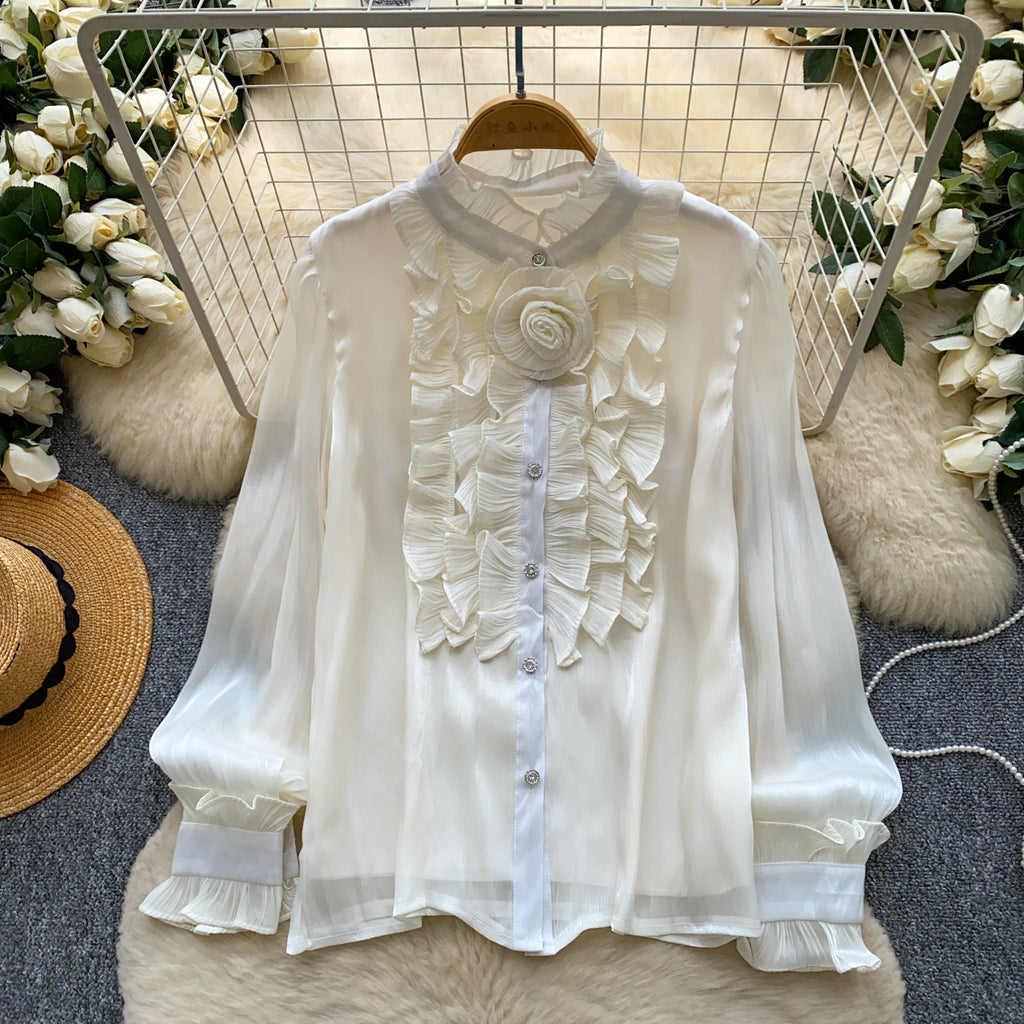 Blouse florale tridimensionnelle de style doux
