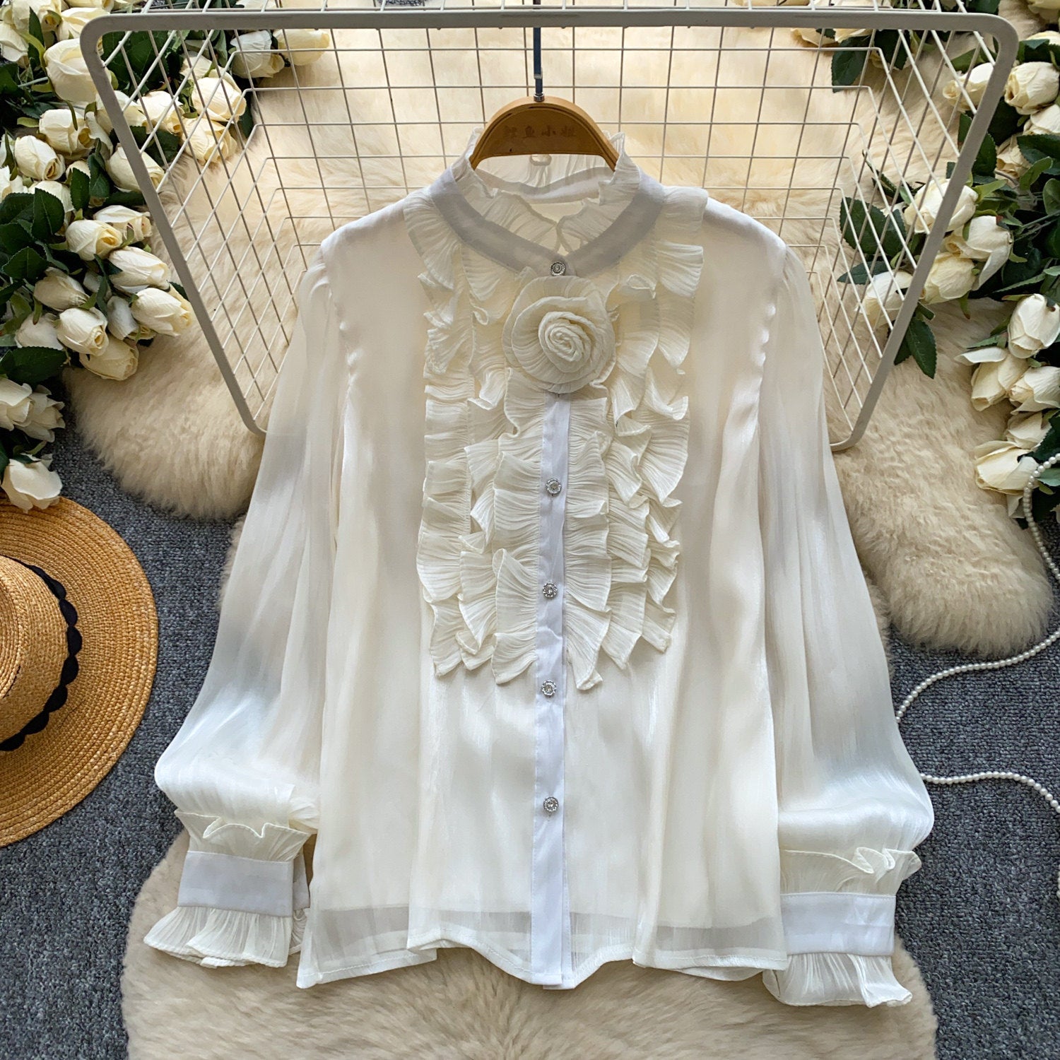Blouse florale tridimensionnelle de style doux