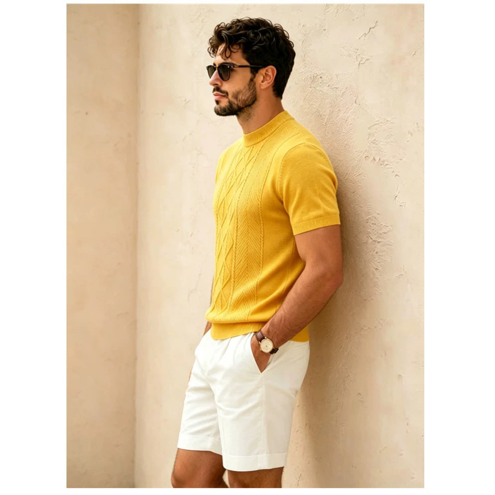 Haut à manches courtes tricotées en V-Neck pour hommes