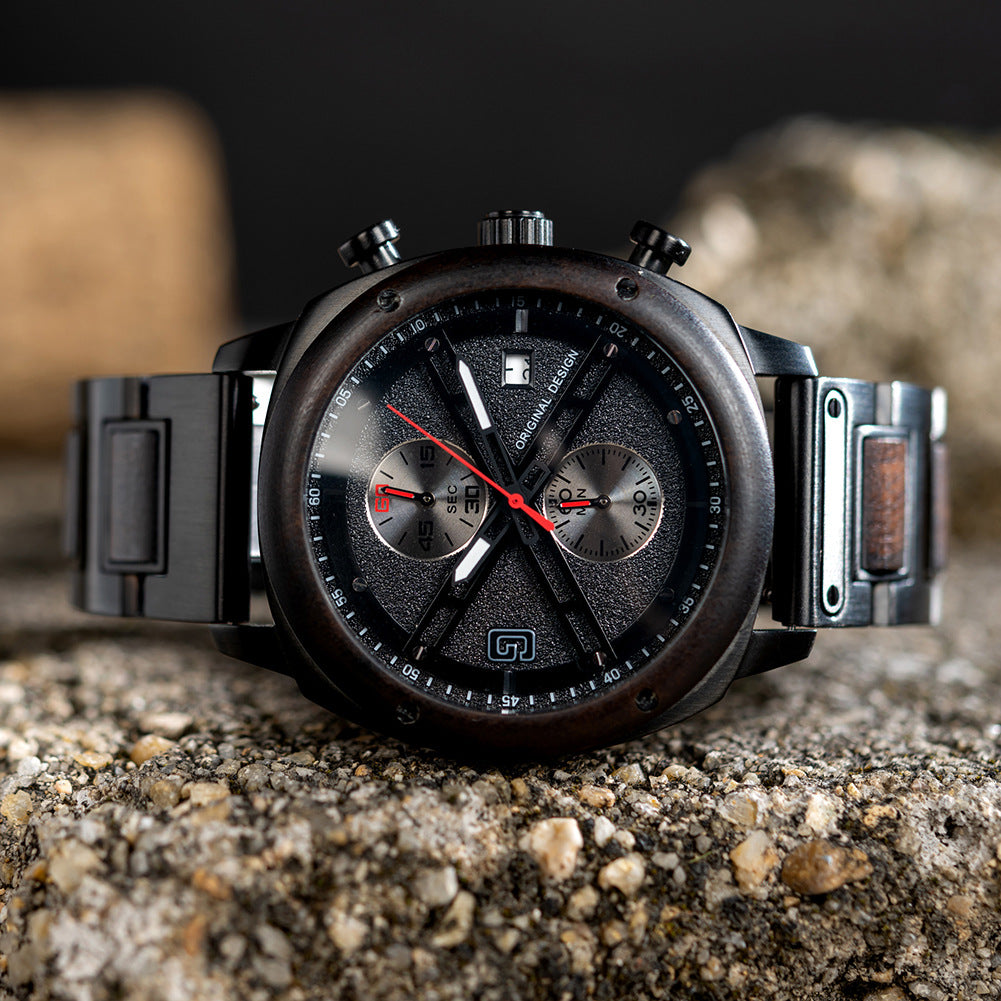 Montre pour homme en bois naturel - Montre Quartz rétro minimaliste avec bracelet en cuir