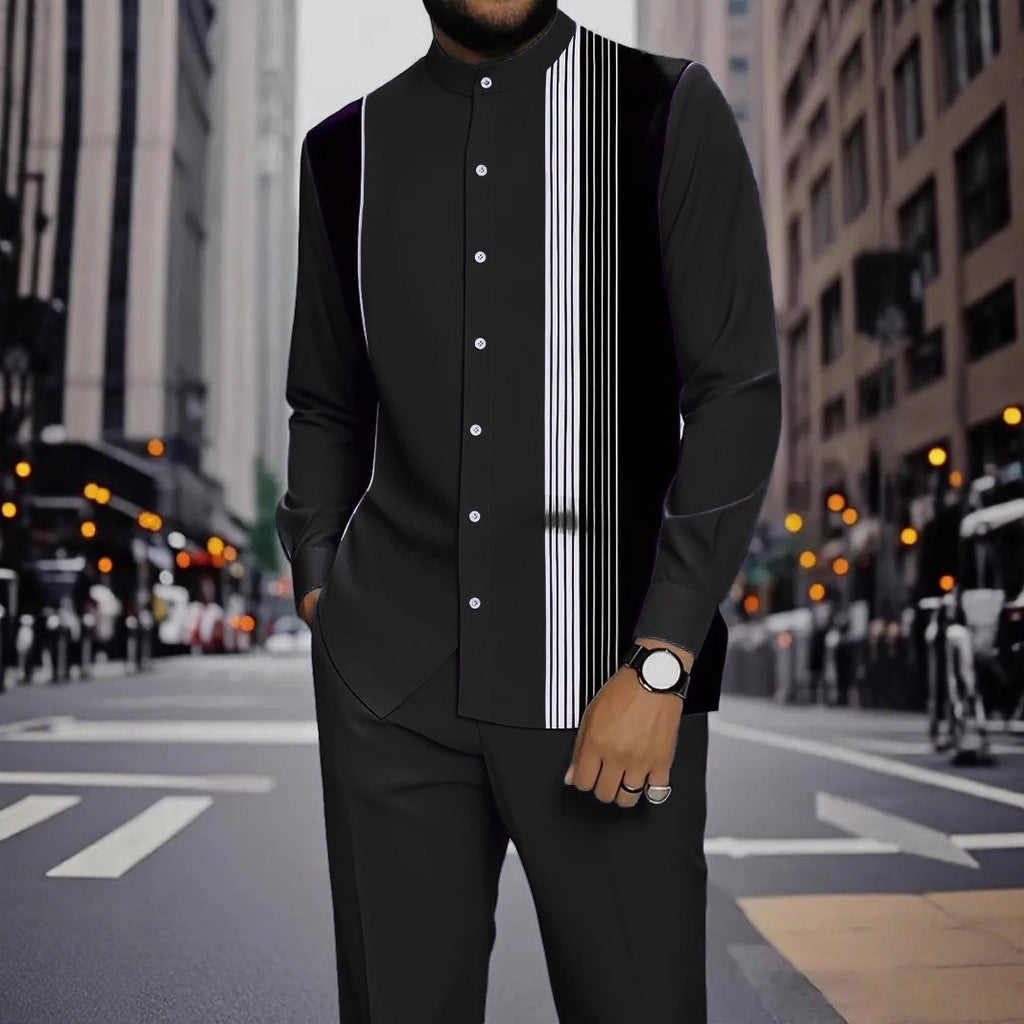 Chemise rayée imprimée homme avec ensemble de boutons noirs