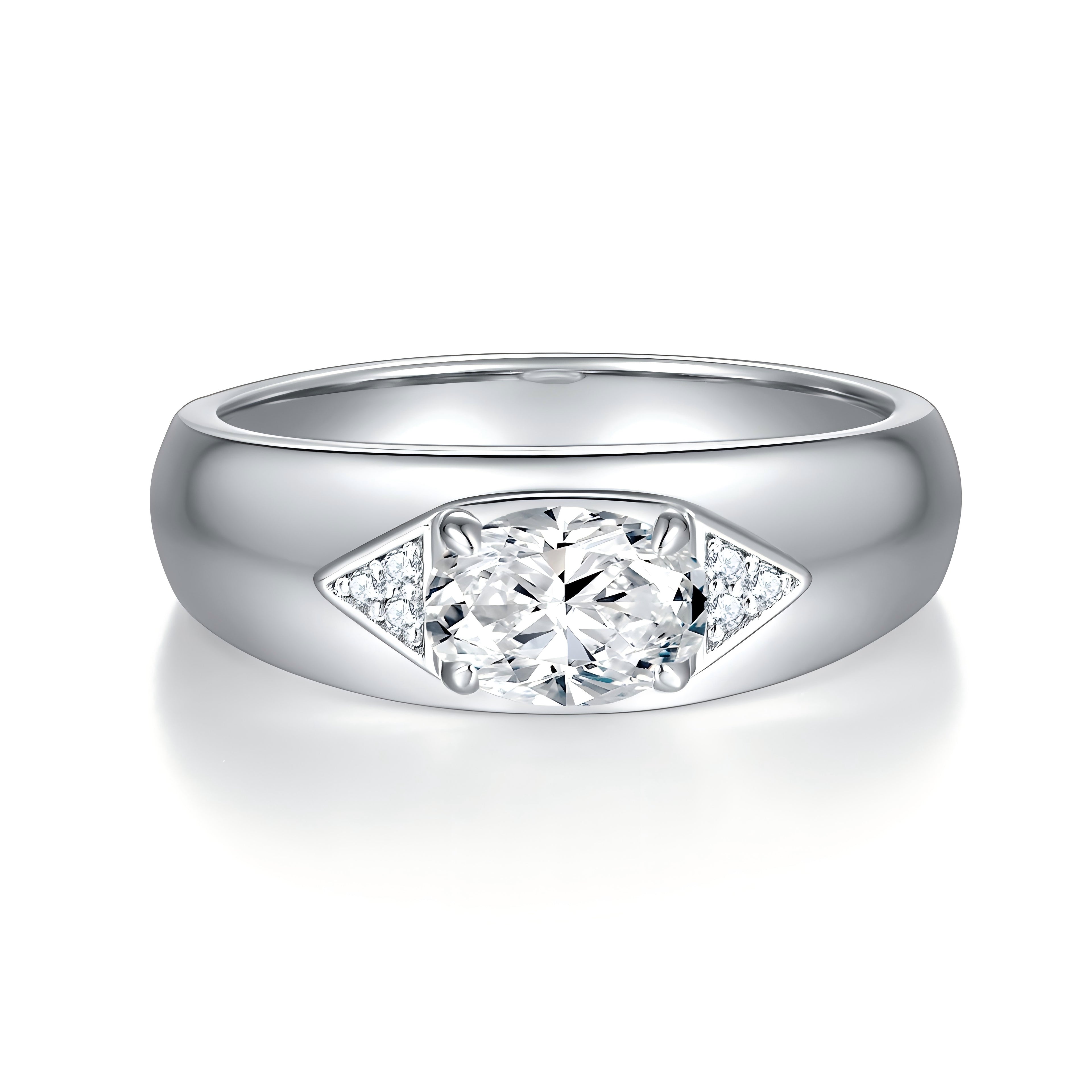 S925 Argent Sterling 1ct Marquise Moissanite Anneau Homme